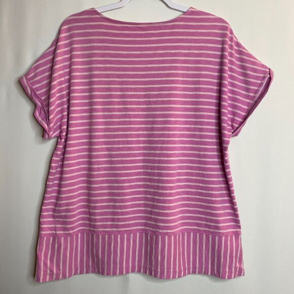 Soft Surroundings Fuchsia Striped V-Neck Short Cuffed Dolman Sleeves Size XL - Picture 2 of 9